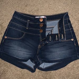Dark wash button shorts